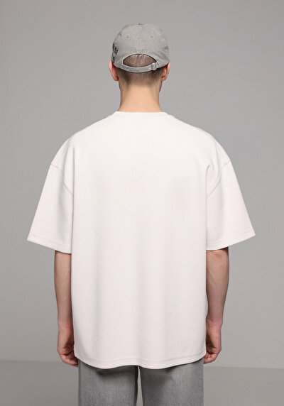 Image de T-shirt À Manches Courtes Beige Oversize Fit Droit Homme