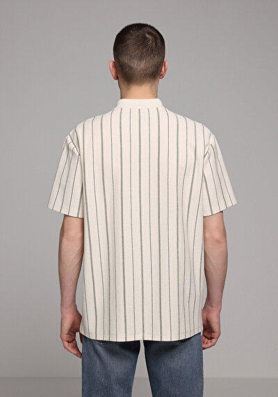 Afficher les détails de T-shirt Polo À Manches Courtes Ecru Rayé Comfort Fit Homme