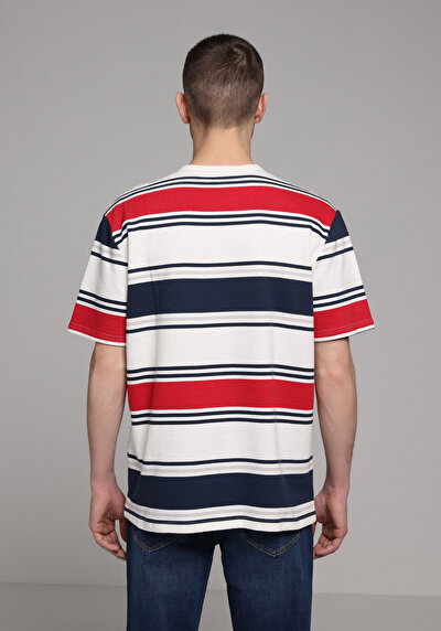 Image de T-shirt À Manches Courtes Blanc Comfort Fit Rayé Homme