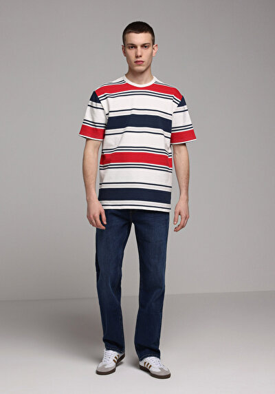 Image de T-shirt À Manches Courtes Blanc Comfort Fit Rayé Homme