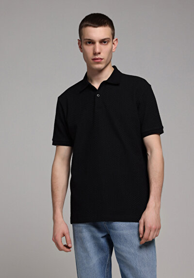 Image de T-shirt Polo À Manches Courtes Noir Droit Regular Fit Homme