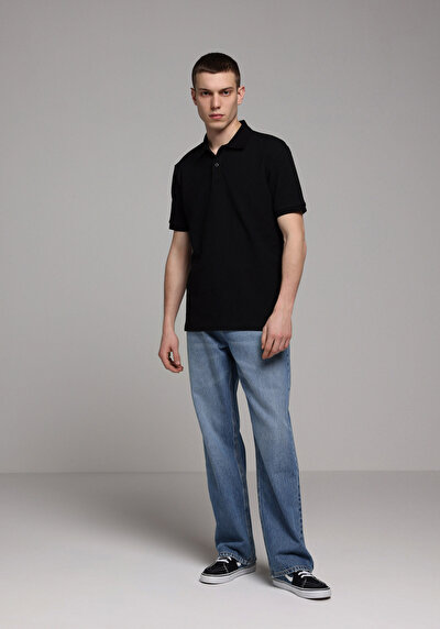 Image de T-shirt Polo À Manches Courtes Noir Droit Regular Fit Homme