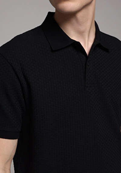 Image de T-shirt Polo À Manches Courtes Noir Droit Regular Fit Homme