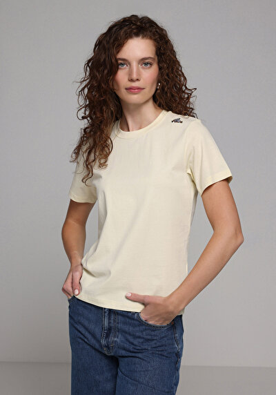 Image de T-shirt À Manches Courtes Jaune Regular Fit Brodé Femme