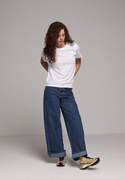 Afficher les détails de T-shirt À Manches Courtes Blanc Regular Fit Brodé Femme