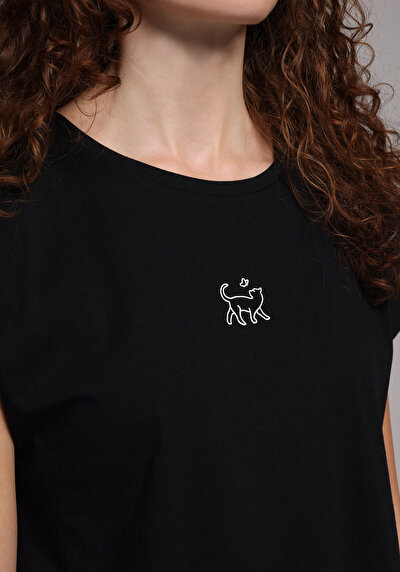 Image de T-shirt À Manches Courtes Noir Regular Fit Imprimé Femme