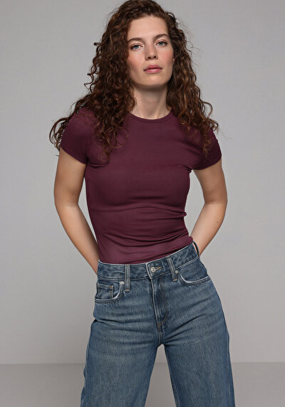 Image de T-shirt À Manches Courtes Violet Slim Fit Droit Femme