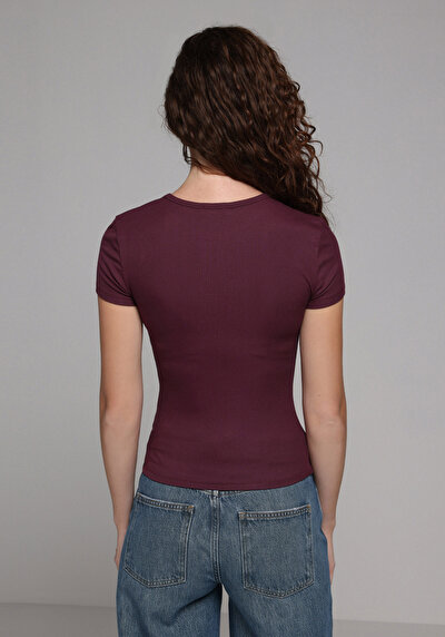 Image de T-shirt À Manches Courtes Violet Slim Fit Droit Femme