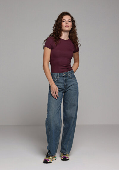 Image de T-shirt À Manches Courtes Violet Slim Fit Droit Femme