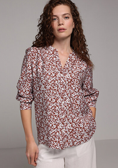 Image de Chemise À Manches Longues Marron Fashion Fit Floraison Ratière Femme