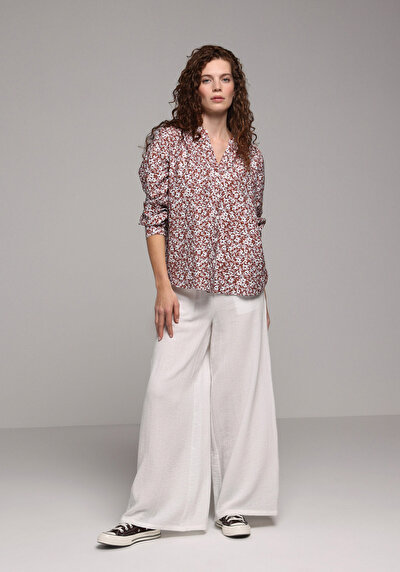 Image de Chemise À Manches Longues Marron Fashion Fit Floraison Ratière Femme