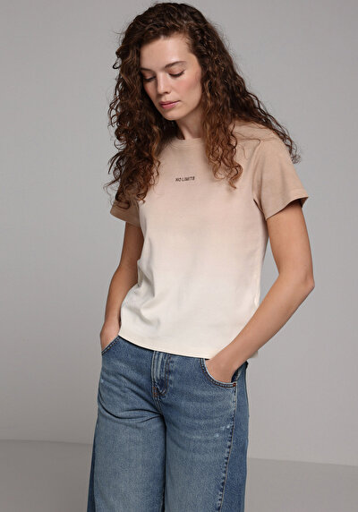 Image de T-shirt À Manches Courtes Beige Regular Fit Imprimé Femme