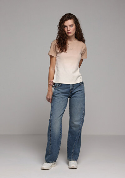 Image de T-shirt À Manches Courtes Beige Regular Fit Imprimé Femme