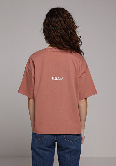 Image de T-shirt À Manches Courtes Rose Relaxed Fit Imprimé Femme