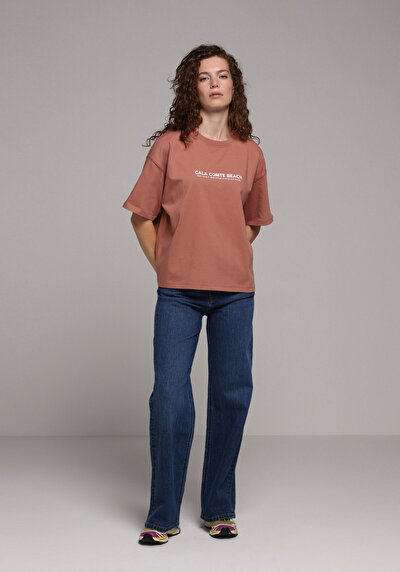 Image de T-shirt À Manches Courtes Rose Relaxed Fit Imprimé Femme