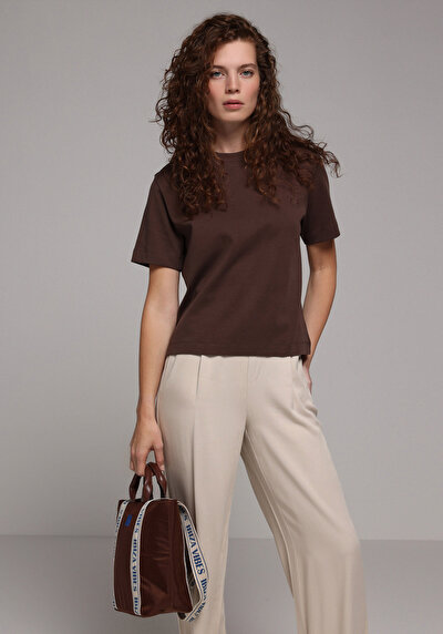Image de T-shirt À Manches Courtes Marron Boxy Fit Droit Femme
