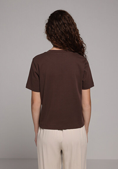 Image de T-shirt À Manches Courtes Marron Boxy Fit Droit Femme