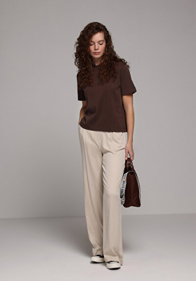 Image de T-shirt À Manches Courtes Marron Boxy Fit Droit Femme