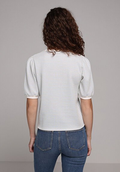 Image de T-shirt À Manches Courtes Bleu Slim Fit Rayé Femme