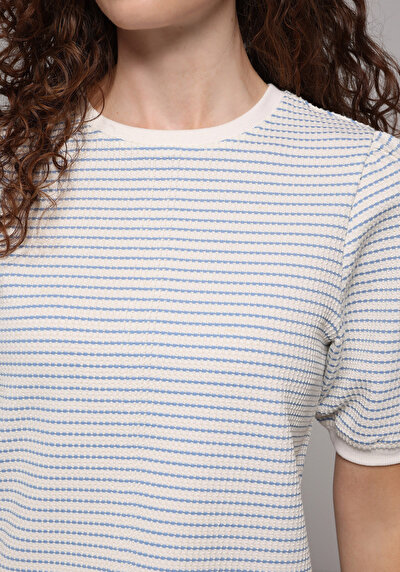 Afficher les détails de T-shirt À Manches Courtes Bleu Slim Fit Rayé Femme