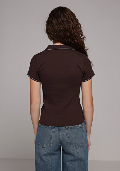 Image de Chemise Polo À Manches Courtes Marron Droit Slim Fit Femme