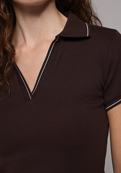 Image de Chemise Polo À Manches Courtes Marron Droit Slim Fit Femme
