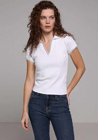 Image de Chemise Polo À Manches Courtes Blanc Droit Slim Fit Femme