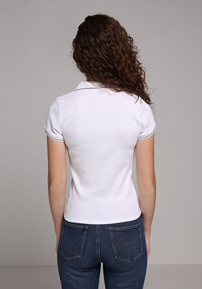 Image de Chemise Polo À Manches Courtes Blanc Droit Slim Fit Femme