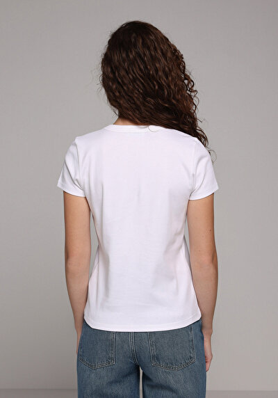 Image de T-shirt À Manches Courtes Blanc Slim Fit Imprimé Femme