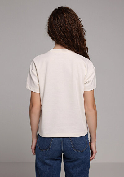 Image de T-shirt À Manches Courtes Ecru Regular Fit Imprimé Femme