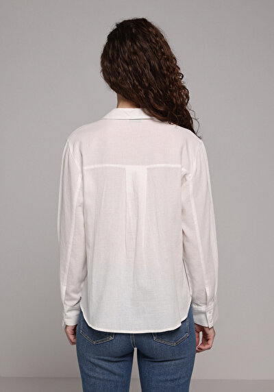 Image de Chemise À Manches Longues Blanc Fashion Fit Brodé Panama Femme