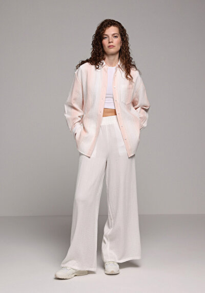 Image de Chemise À Manches Longues Saumon Oversize Rayé Mousseline Femme