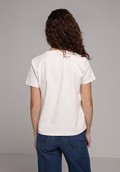 Image de T-shirt À Manches Courtes Blanc Regular Fit Brodé Femme