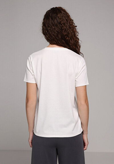 Image de T-shirt À Manches Courtes Blanc Regular Fit Imprimé Femme