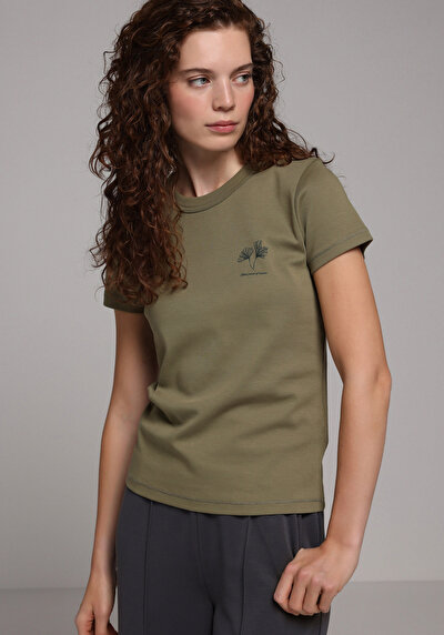 Image de T-shirt À Manches Courtes Vert Slim Fit Imprimé Femme