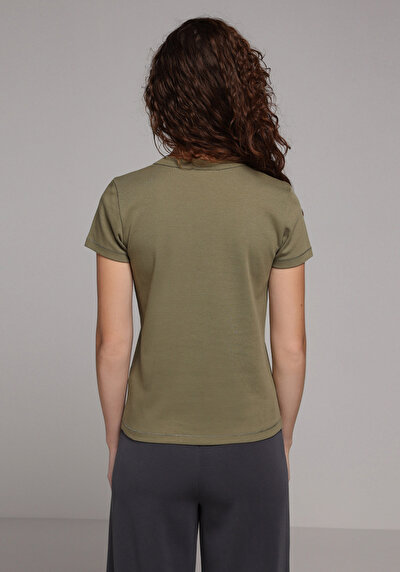 Image de T-shirt À Manches Courtes Vert Slim Fit Imprimé Femme