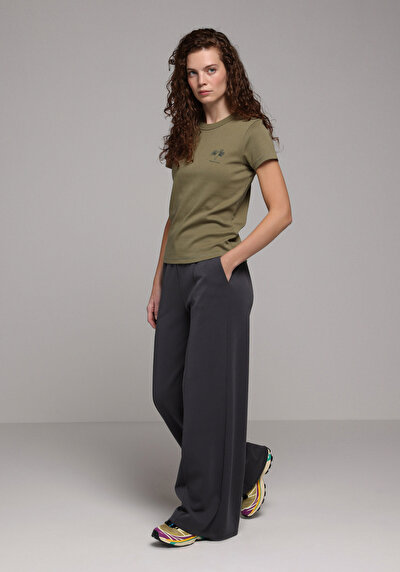 Image de T-shirt À Manches Courtes Vert Slim Fit Imprimé Femme