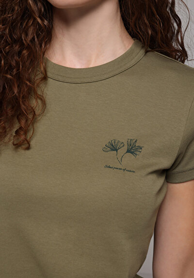 Image de T-shirt À Manches Courtes Vert Slim Fit Imprimé Femme