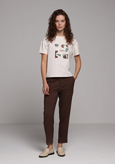 Image de Pantalon Marron Straight Leg High Rise En Sergé Regular Fit Femme