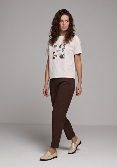Image de Pantalon Marron Straight Leg High Rise En Sergé Regular Fit Femme