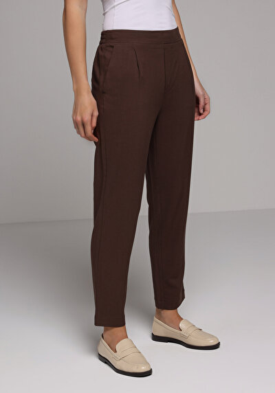 Image de Pantalon Marron Straight Leg High Rise En Sergé Regular Fit Femme