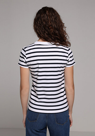 Image de T-shirt À Manches Courtes Marine Slim Fit Rayé Femme