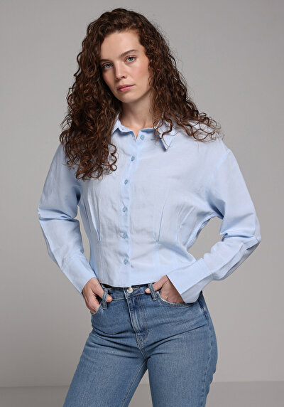 Image de Chemisier À Manches Longues Bleu Fashion Fit Femme