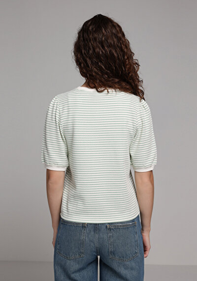 Image de T-shirt À Manches Courtes Vert Slim Fit Rayé Femme