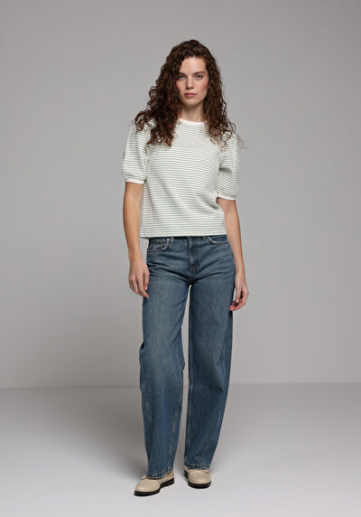 Afficher les détails de T-shirt À Manches Courtes Vert Slim Fit Rayé Femme