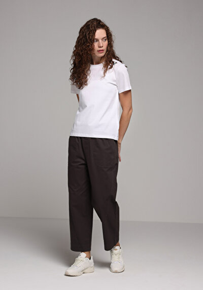 Afficher les détails de Pantalon Anthracite Wide Leg High Rise En Sergé Regular Fit Femme