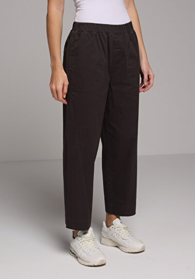 Afficher les détails de Pantalon Anthracite Wide Leg High Rise En Sergé Regular Fit Femme