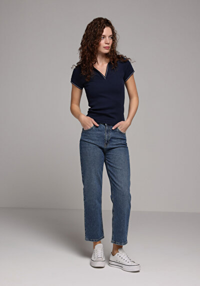 Afficher les détails de Chemise Polo À Manches Courtes Marine Droit Slim Fit Femme