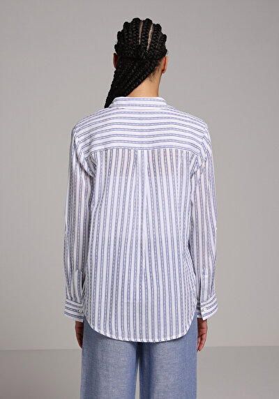 Afficher les détails de Chemise À Manches Longues Bleu Regular Fit Rayé Ratière Femme