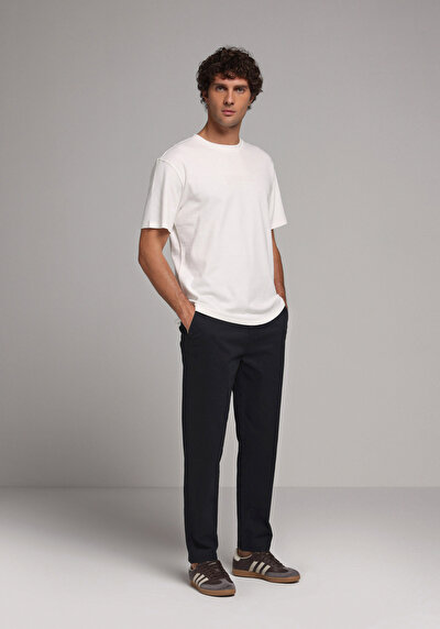 Image de Pantalon Marine Straight Leg Medium Rise En Sergé Regular Fit Homme